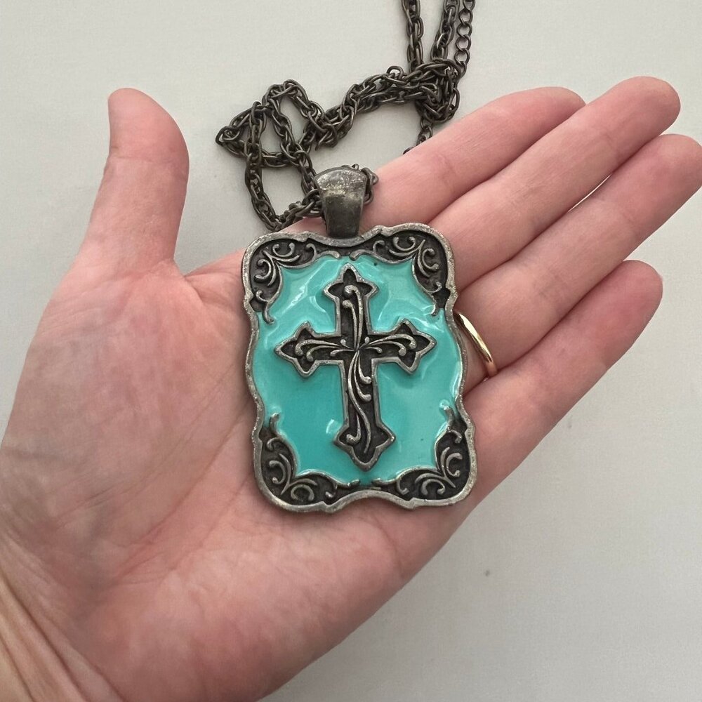 Large Statement Rectangle Cross Pendant Silver To… - image 8